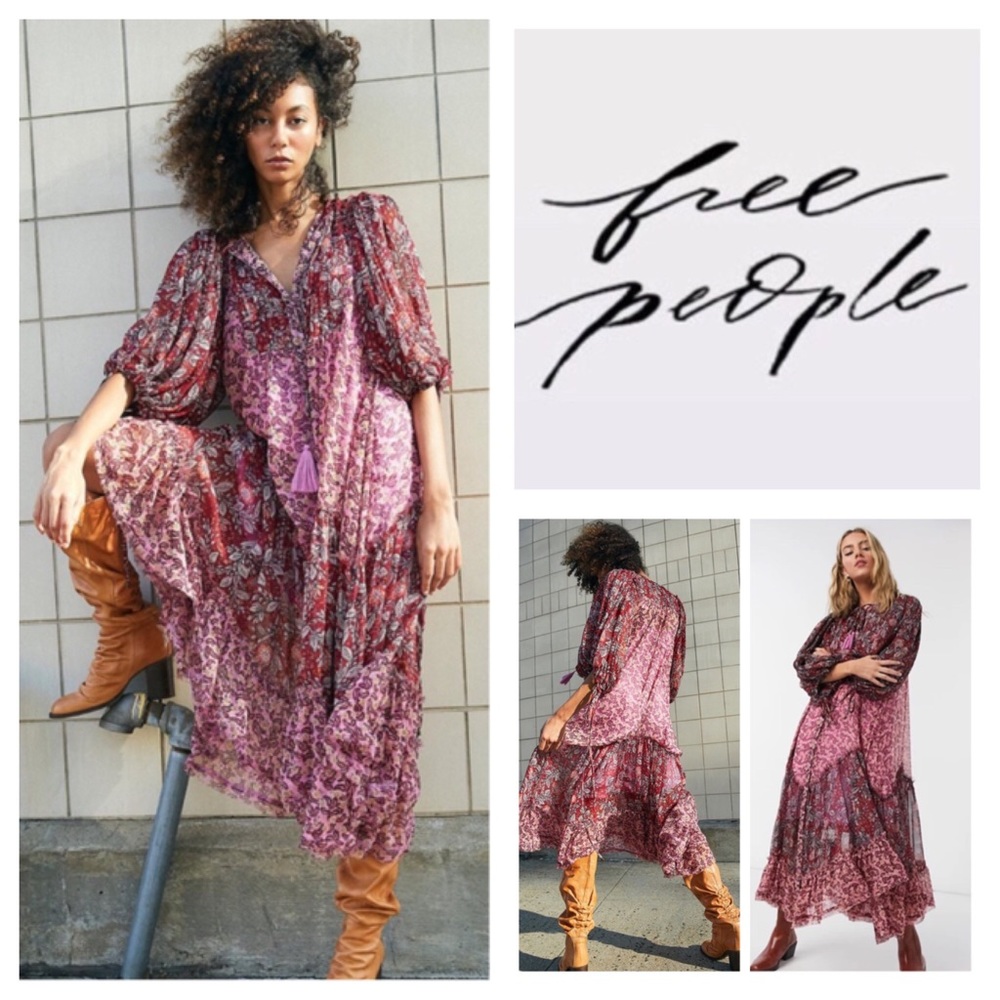 Free People Pink & Burgundy Floral Maxi Dress